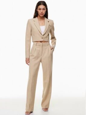 Aritzia Effortless Tailored High-Waist Wide-Leg Pant - Heather Oat Beige Size 12